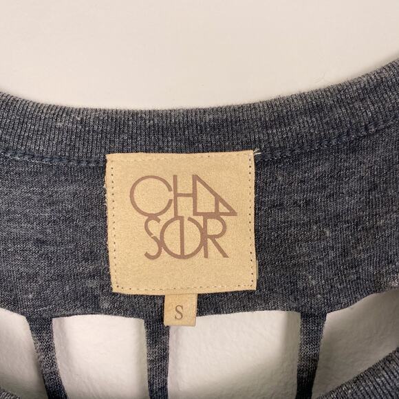 Chaser Scoop Neck Sweater with Woven Lattice Open Back Gray Small - Picture 4 of 6